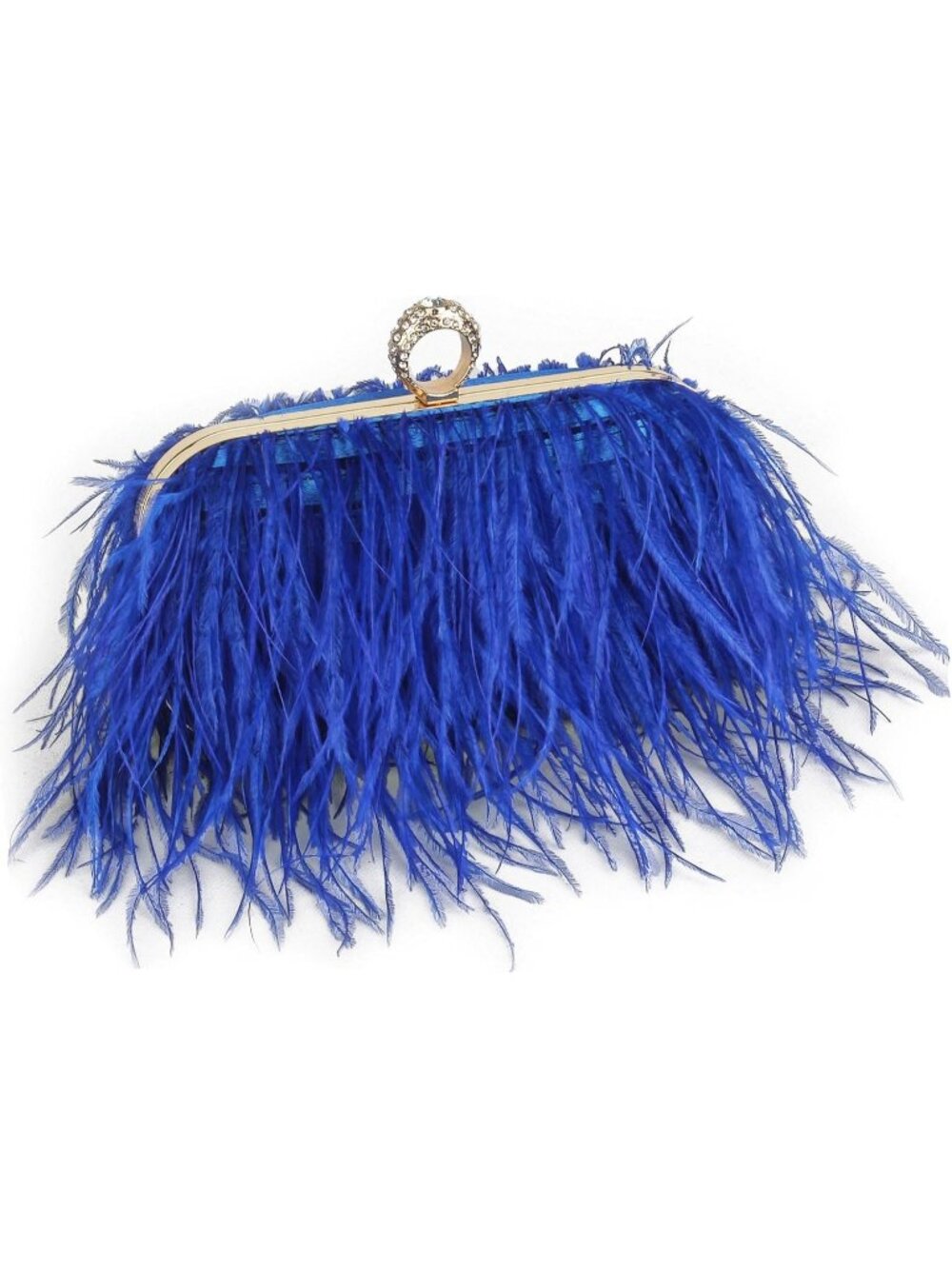 Women's Blue Natural Ostrich Feather Vintage Banquet Purse Evening Bag